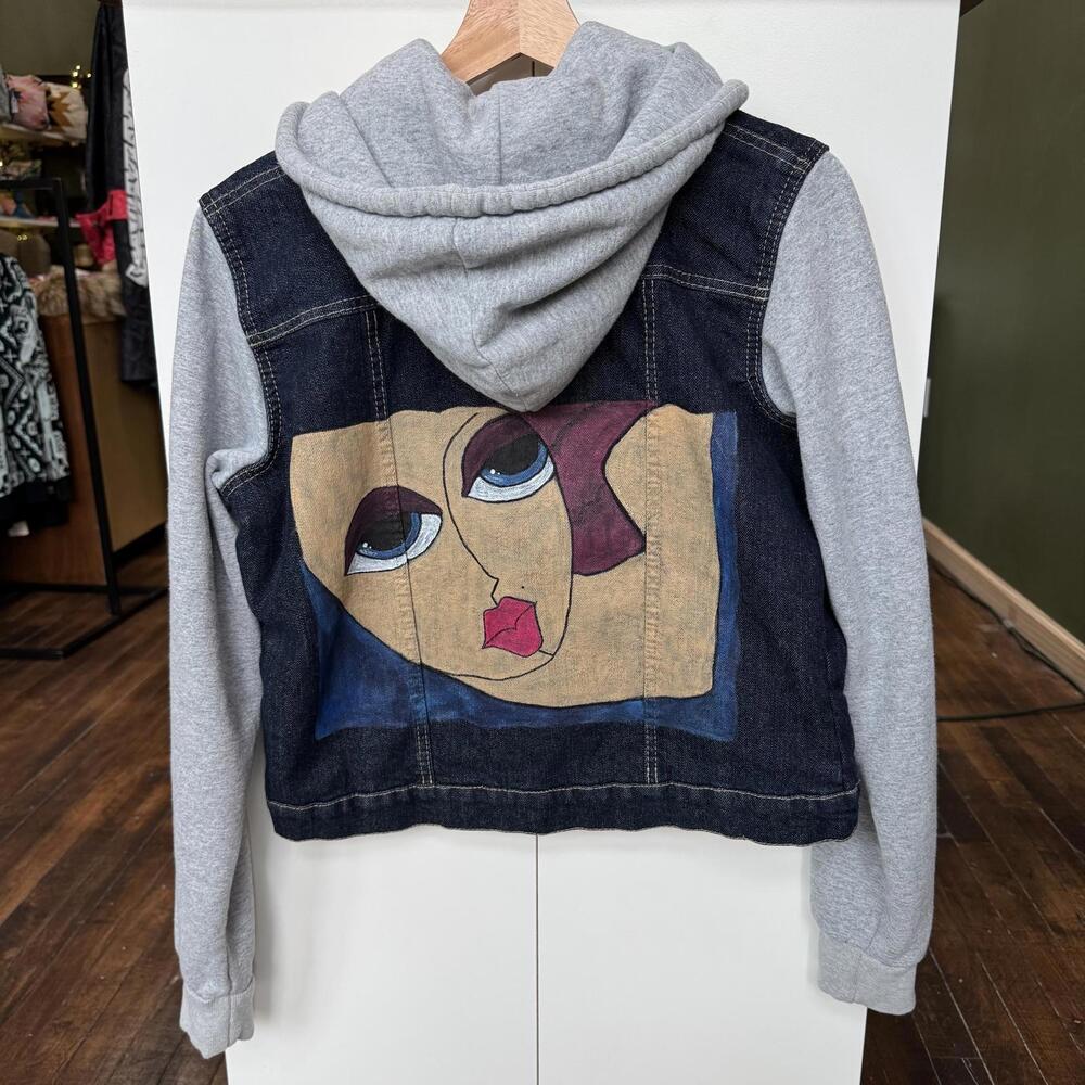 Unique Hand Painted Jean Sweater Jacket Small/Large